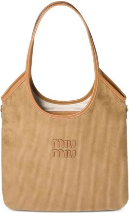 Miu Miu Ribfluwelen shopper met leren handgreep - Beige