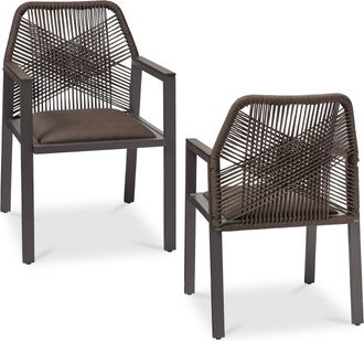 Best Choice Products Set of 2 Indoor/Outdoor Aluminum Woven Rope Dining Chairs w/ Armrests