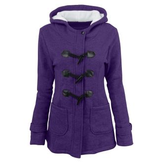 Generic Women Warm Jacket Coat Long Sleeve Hooded Womens Duffle Coat With Flannel Fleece Women Casual Coat Cow Horn Button Hooded Jacket Cotton Outerwear Plus