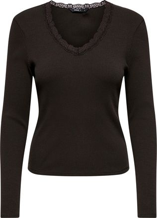 Only V-Shirt ONLY ONLSARA SHARAI L/S V-NECK TOP JRS, Damen, Gr. XL, chocolate torte, Jersey, Obermaterial: 94% Baumwolle, 6% Elasthan, unifarben, slim fit 