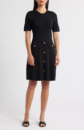 Eliza J Patch Pocket Knit A-Line Dress in Black at Nordstrom Rack, Size Medium
