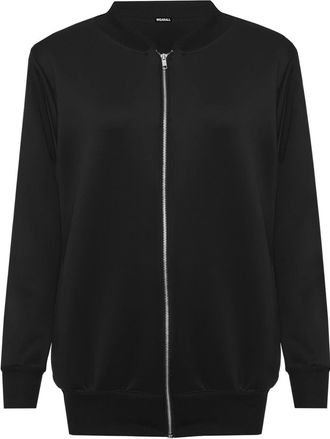 Generic Womens Plus Size Plain Bomber Jacket Ladies Long Sleeve Bpmer Zip Up Elasticated Top (UK22-24 (5XL), BLACK)