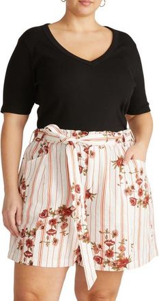 Universal Standard V-Neck Elbow Sleeve Cotton T-Shirt in Black at Nordstrom, Size Xl