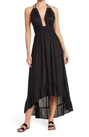 Boho Me Open Back Plunge Neck Ombr&eacute; Halter Dress in Black at Nordstrom Rack, Size X-Small