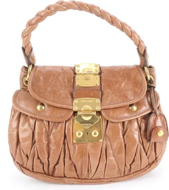 Miu Miu Brown Leather Handbag Tote Bag (Pre-Owned)