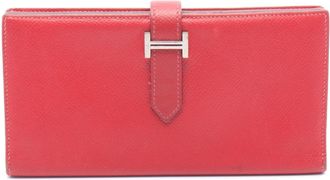 Herm&egrave;s Red Color Rouge Casaque Epsom Leather Leather Long Wallet (Bi-Fold) (Pre-Owned)
