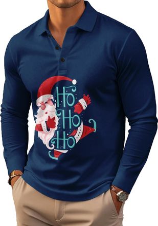 Generic Mens Polo Shirt Regular Fit Casual Golf Long Sleeve Collared T-Shirts Funny Casual Christmas Shirt Xmas Gifts (UK, Alpha, XXL, Regular, Regular, Style