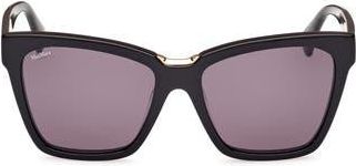 Max Mara 55mm Cat Eye Sunglasses in Shiny Black /Smoke at Nordstrom Rack