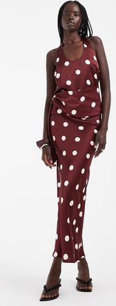 4th & Reckless gonna lunga a colonna in raso coordinato bordeaux e rosa a pois-Rosso