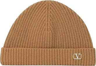 Valentino Signature Gebreide Kasjmier Muts - Heren - Hoeden - Bruin - ONE Size - Kasjmier - Accessoires