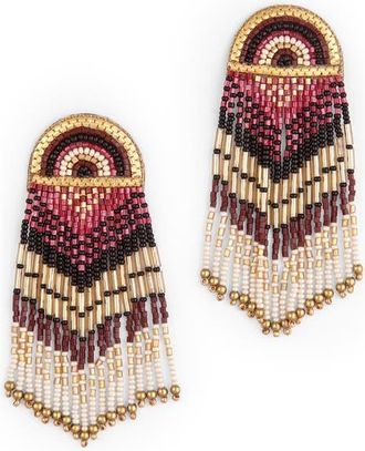 Deepa Gurnani Lisander Beaded Fringe Drop Earrings in Maroon at Nordstrom