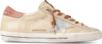 Golden Goose Beige Leather Low-Top Sneakers with Silver Star Detail