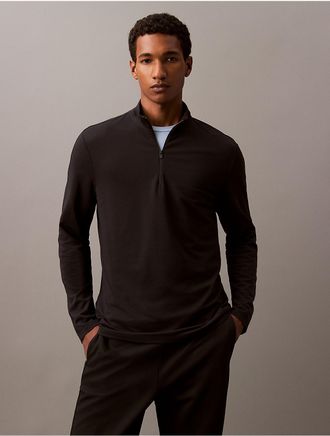Calvin Klein Mens Tech Pique Quarter Zip Mock Neck Top - Black - 2XL
