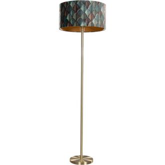 QAZQA Brass Floor Lamp with Velvet Lampshade Leaf Design and Gold Interior 50/50/25 - Simplo