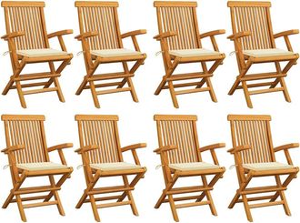 vidaXL Vidaxl - Sillas De Jard&iacute;n 8 Uds Madera Teca Con Cojines Color Crema