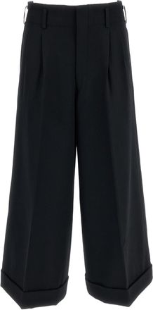 Comme Des Gar&ccedil;ons Black High-Rise Cuffed Wool Gabardine Wide-Leg Pants
