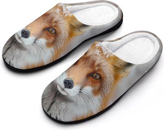 Generic Red Fox Cotton Womens Slip-on Slippers Winter Warm House Shoes with Rubber Sole for Home Office Hotel
