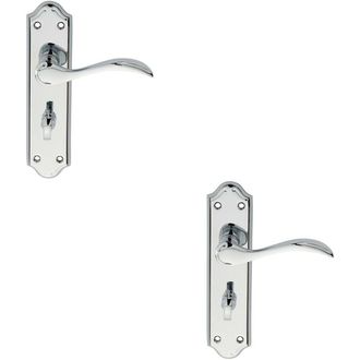 Loops 2x PAIR Curved Door Handle Lever on Bathroom Backplate 180 x 45mm Chrome