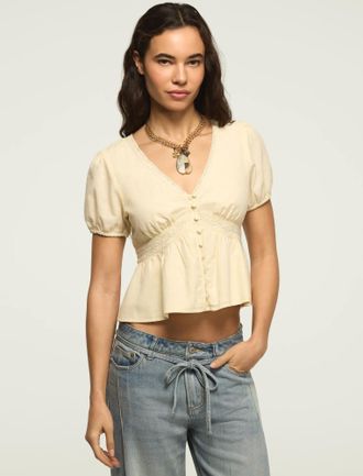 Lucky Brand Womens Lace Peplum Blouse