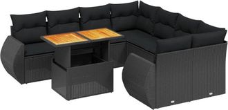 vidaXL Set De Sof&aacute;s De Jard&iacute;n 8 Piezas Y Cojines Rat&aacute;n Sint&eacute;tico Negro Vidaxl