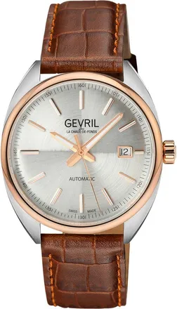 Gevril Group Five Points Croc Embossed Leather Strap Watch, 43mm in Brown at Nordstrom Rack