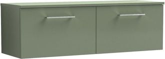 Nuie Nuie - Arno Satin Green 1200mm Wall Hung 2 Drawer Vanity Unit with Worktop - ARN822W2