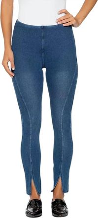 Lyssé Denim Front-Slit Leggings In Indigo