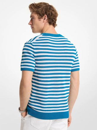 Michael Kors Striped Mesh Cotton Short-Sleeve Sweater