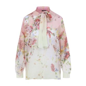 Roberto Cavalli Blouses, female, Multicolor, Size: XS Chiffon Blouse with Miami Flowers Print