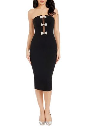 Dress The Population Erica Sequin Bow Strapless Cocktail Sheath Dress in Black-Silver at Nordstrom, Size Xx-Large