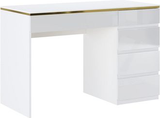 Vente-Unique Escritorio - 5 cajones - Blanco brillante y dorado - VUKIA