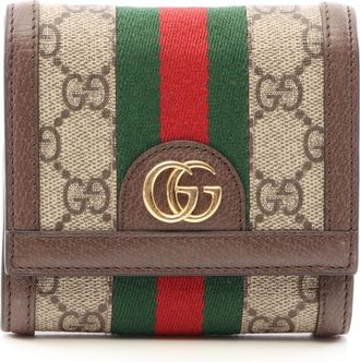 Gucci Beige Brown Green Leather Pvc Wallet (Bi-Fold) (Pre-Owned)