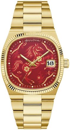 Bulova Super Seville Quartz Red Dial Mens Watch 97B242