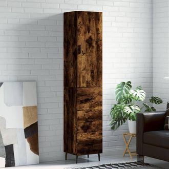 Berkfield Home Highboard Smoked Oak 34.5x34x180 cm Engineered Wood in Brown
