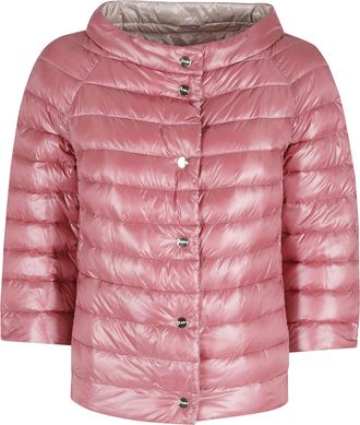 Herno Dark Pink Boat Neck Button-Front Polyamide Down Jacket