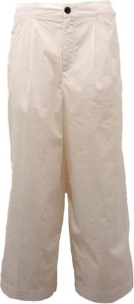 Woolrich Katoenen Popeline Broek met Zijzakken - Dames - Wijde Broeken - Wit - S - Katoen - Broeken