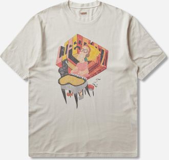 KAPITAL Men s 20/-Jersey Crew T-Shirt (Analog Piano Man) Ecru