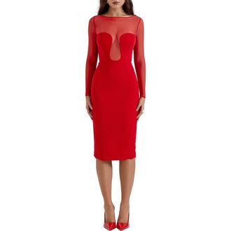 House of CB Darcy Long Sleeve Sheath Dress in True Red at Nordstrom, Size X-Small