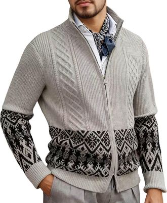 Generic Christmas Fair Isle Cardigan Sweater, Cotton Polyester Blend, Plus Size, Classic Style, Holiday Theme, Adult Family Outfits (UK, Alpha, 4XL, Regular, 