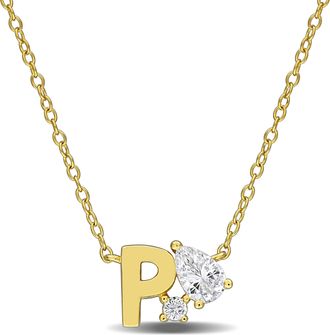 Mimi & Max 3/4ct TGW Created White Sapphire Q Initial Necklace Yellow Plated Sterling Silver