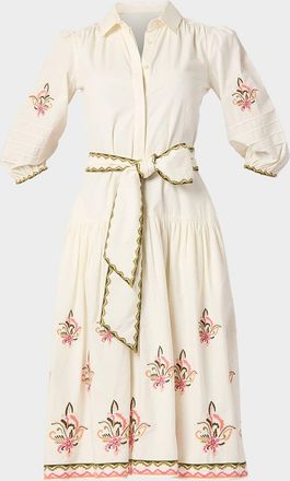 Shoshanna Paisley Embroidered Cotton Midi Shirtdress