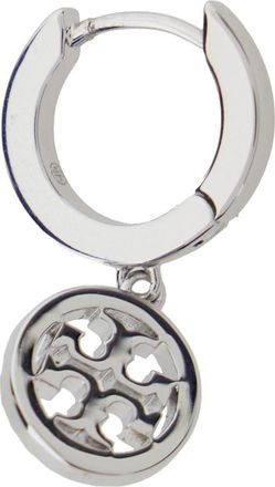 Tory Burch Womens Earrings Icon Plated Silver Metallic Brass