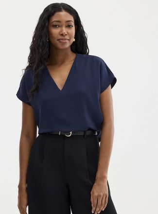 Contemporaine Womens Cap-sleeve flowy blouse