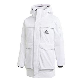 adidas Full-length zipper Cardigan Multiple Pockets Down Jacket Couple Style White GN9838