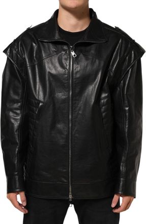 Dolce & Gabbana Mens Black Leather Full Zip Biker Blouson Jacket Taurus Clothing