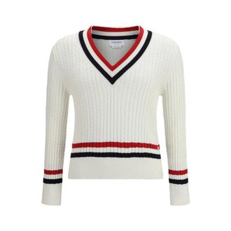 Thom Browne Maglione Girocollo in Cotone - - Knitwear - Uomo - Bianco - M