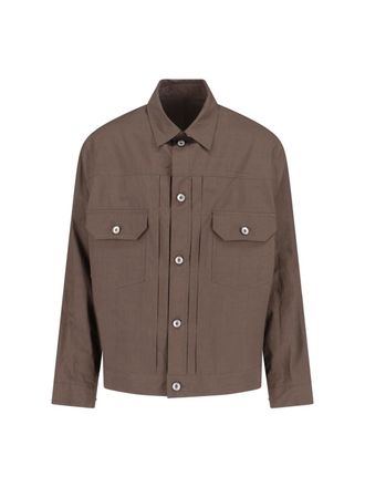 sacai Layered Beige Jacket With Dynamic Textures And Zip Closure