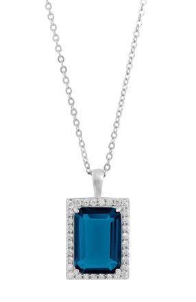 Savvy Cie Jewels STERLING SILVER.925 WHITE CZ EMERALD CUT PENDANT NECKLACE