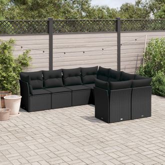 vidaXL Set De Sof&aacute;s De Jard&iacute;n 8 Piezas Y Cojines Rat&aacute;n Sint&eacute;tico Negro Vidaxl