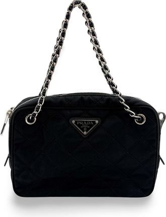 Prada Tessuto Impunturato Quilted Chain Shoulder Bag Black
